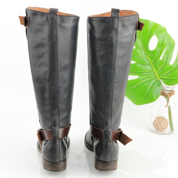 Halmanera Womens Riding Boot Size 38 8 Tall Black Leather Buckle Strap Italy - Picture 5 of 12